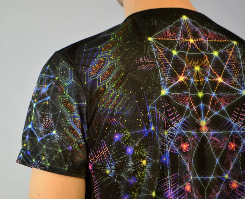 UV Rave T-Shirt Flower of Life, Psychedelic Festival Outfit, Full Print