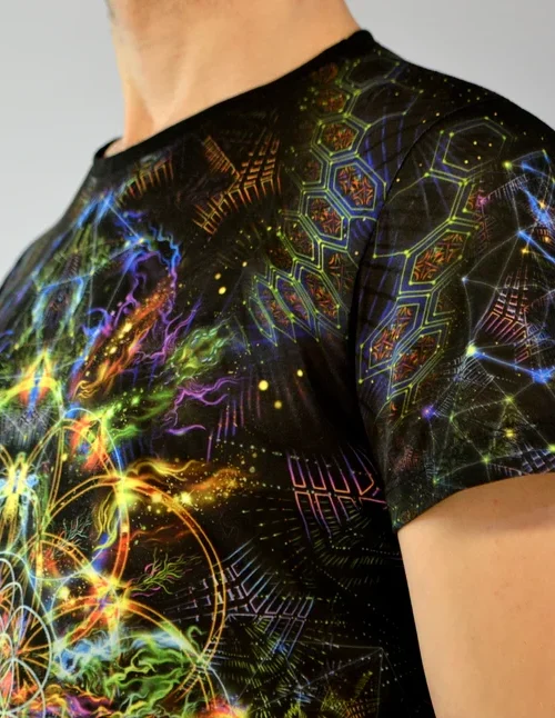 UV Rave T-Shirt Flower of Life, Psychedelic Festival Outfit, Full Print - Image 5