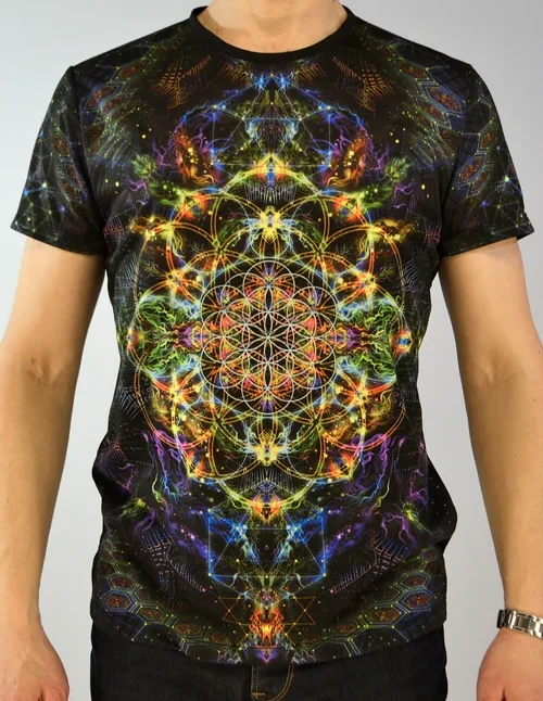 UV Rave T-Shirt Flower of Life, Psychedelic Festival Outfit, Full Print - Image 6