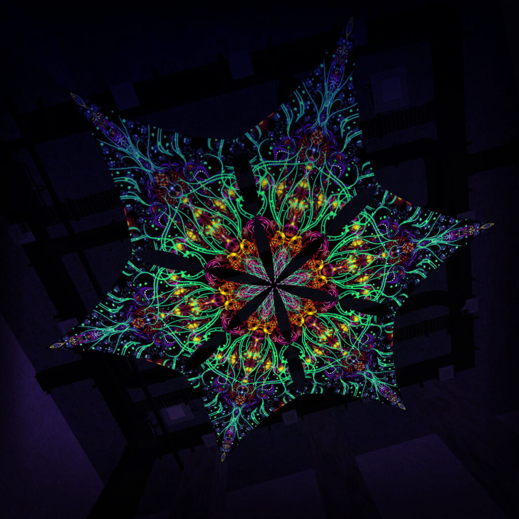 Reincarnation – Hexagram – AG-DM01 – UV-Canopy – Psychedelic Party Decoration