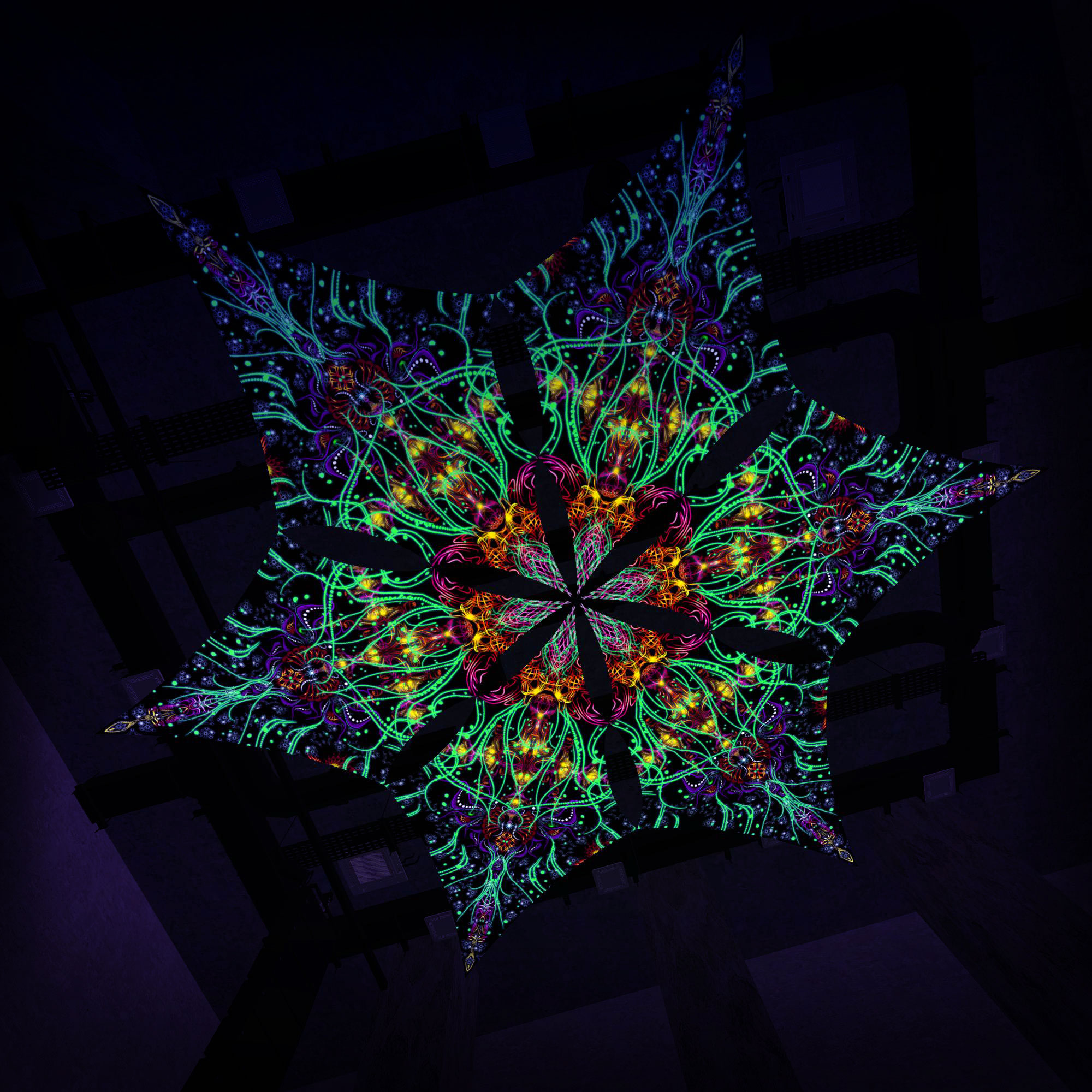 Reincarnation – Hexagram – AG-DM01 – UV-Canopy – Psychedelic Party Decoration - Image 3