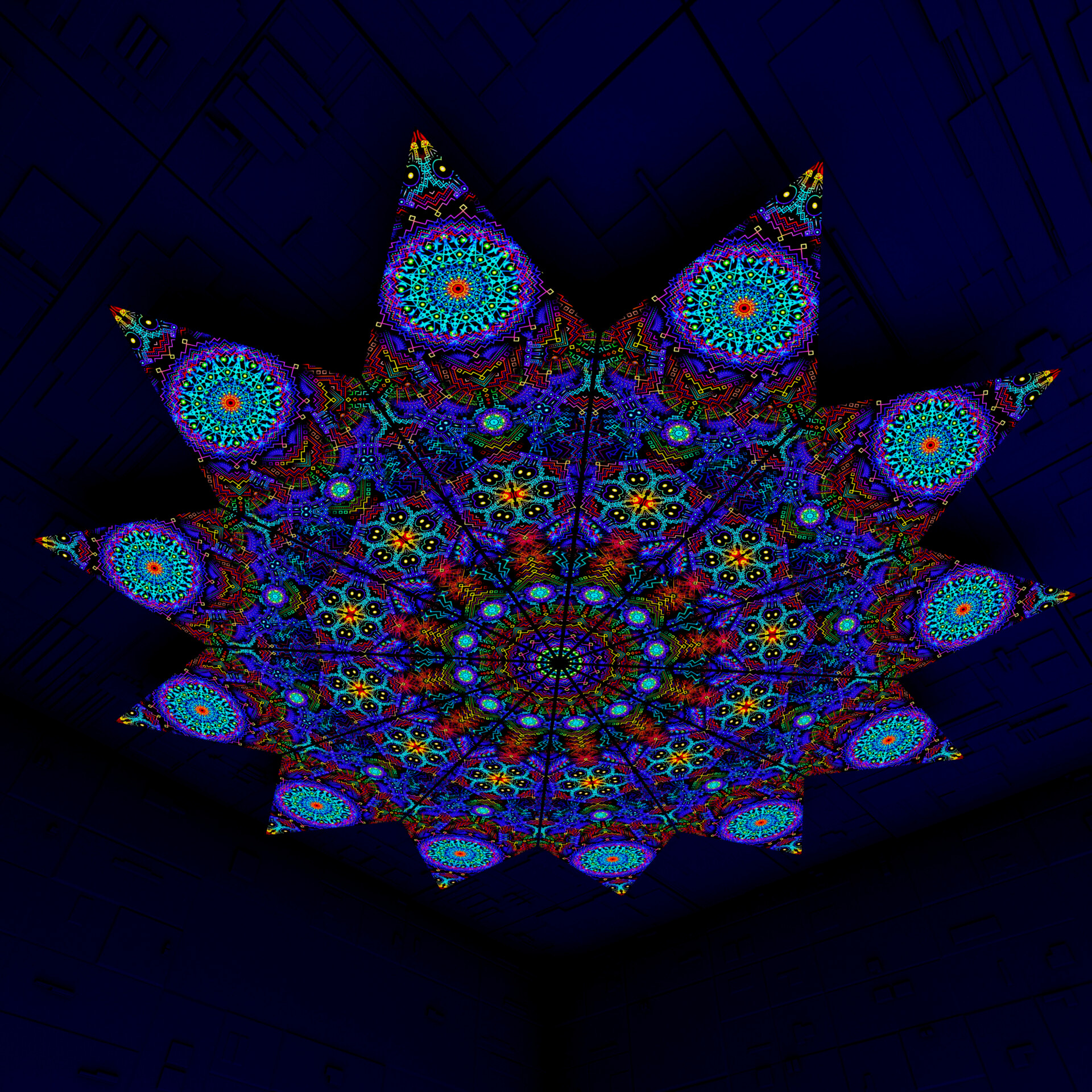 Katedra – Fractal1 – Psychedelic UV-Reactive Canopy – 12 petals set - Image 1