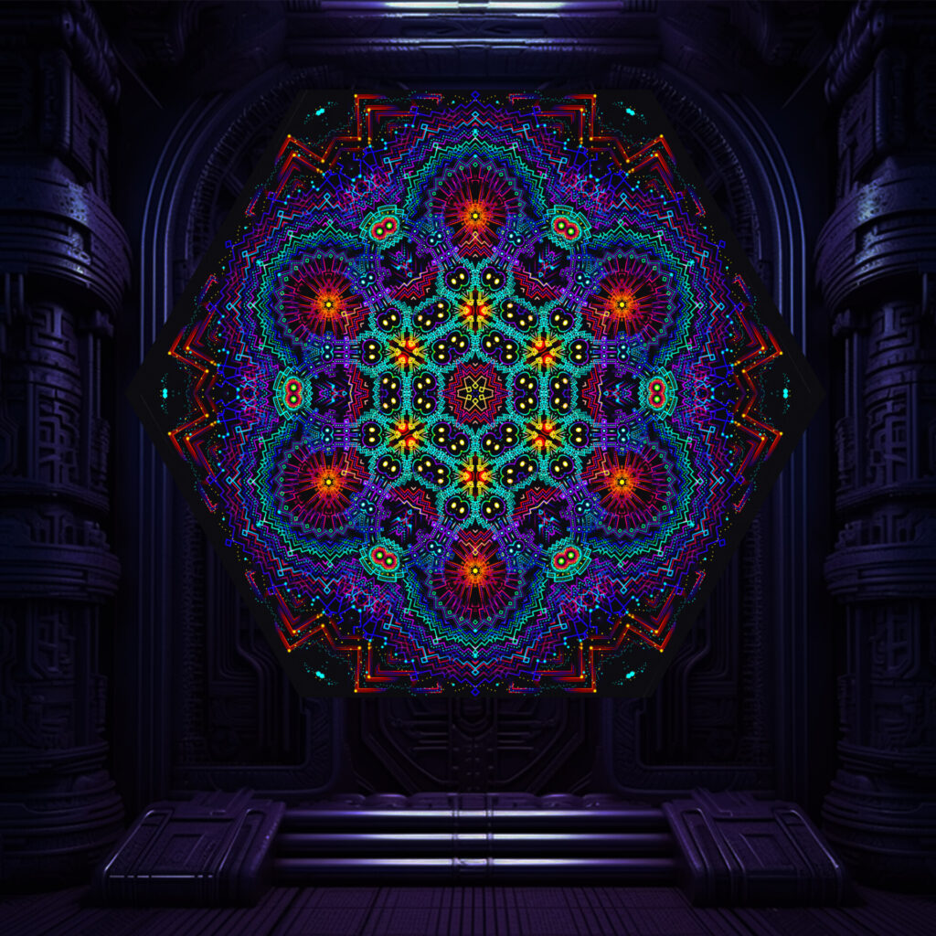 Katedra – UV-Hexagon – 01 – Psychedelic UV-Reactive Element – Ceiling Decoration