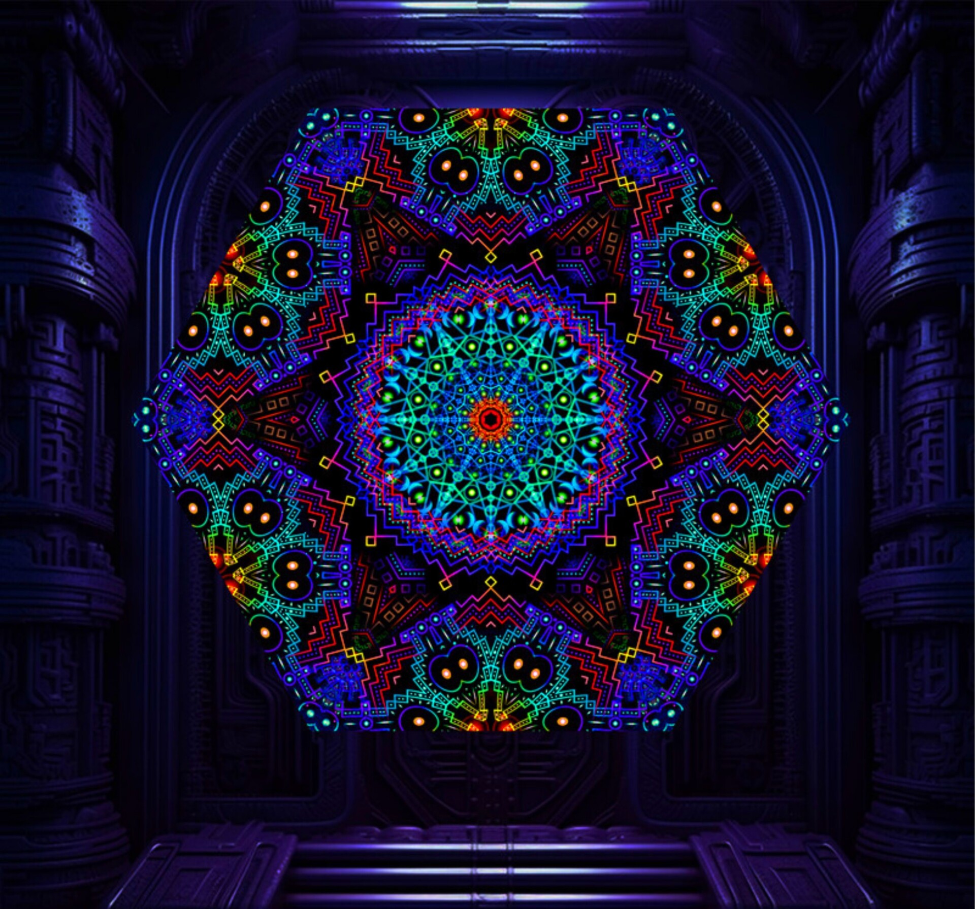 Katedra – UV-Hexagon – 02 – Psychedelic UV-Reactive Element – Ceiling Decoration - Image 1