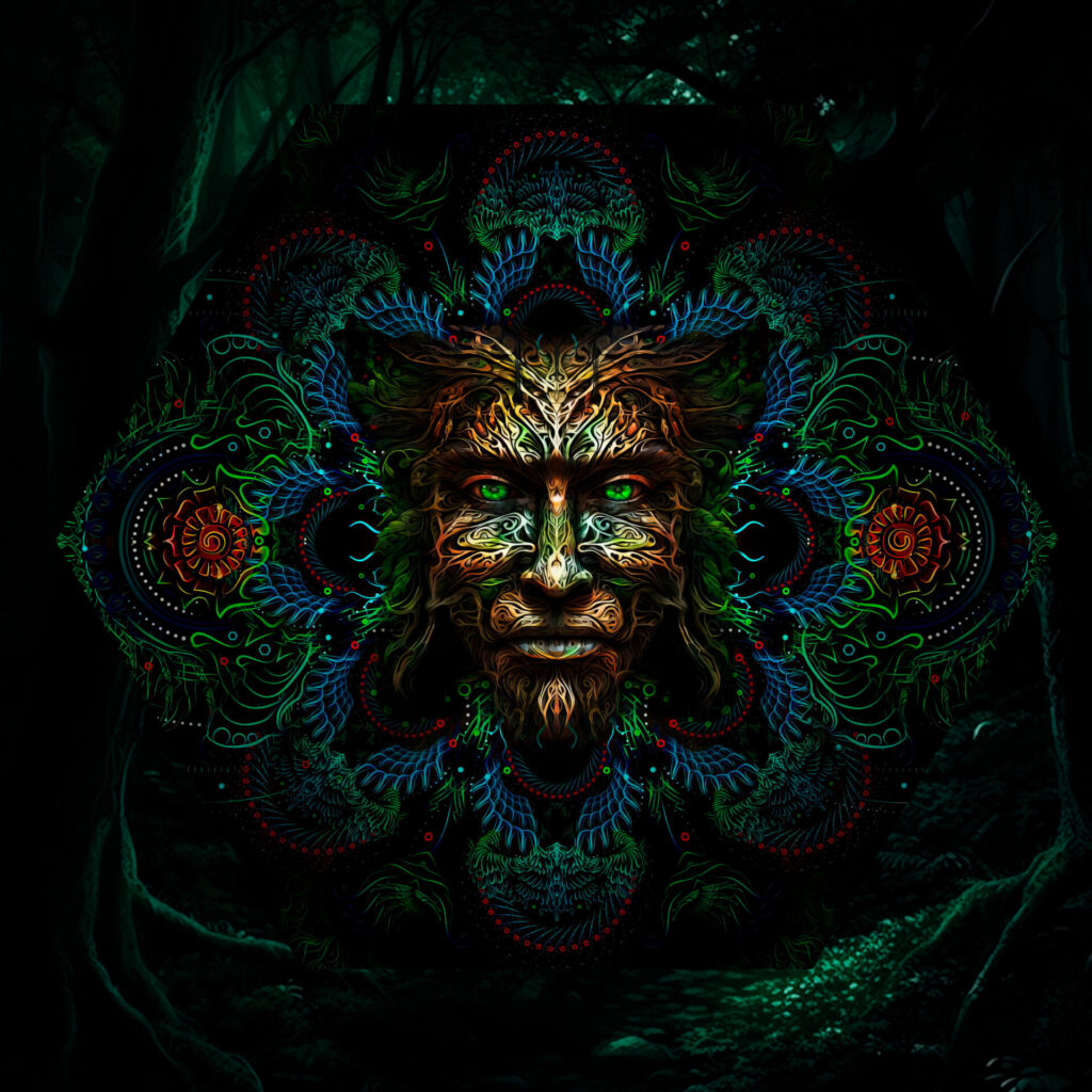 Forest Spirit – UV-Hexagon – 01 – Psychedelic UV-Reactive Element – Ceiling Decoration