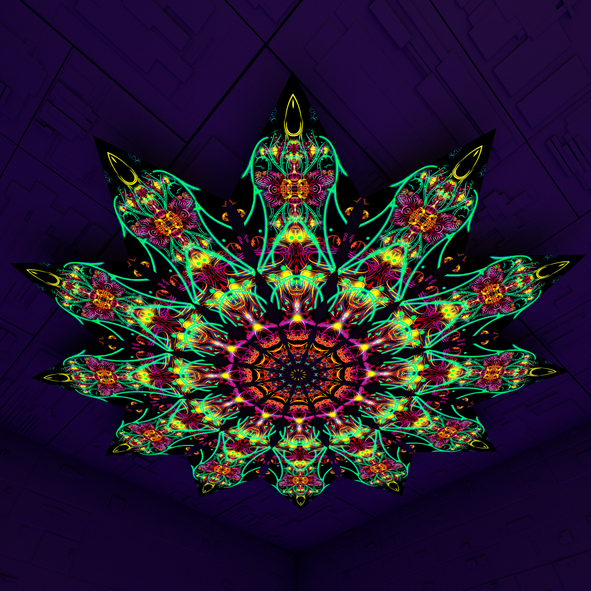 Reincarnation – Fractal6 – Psychedelic UV-Reactive Canopy – 12 petals set - Image 1