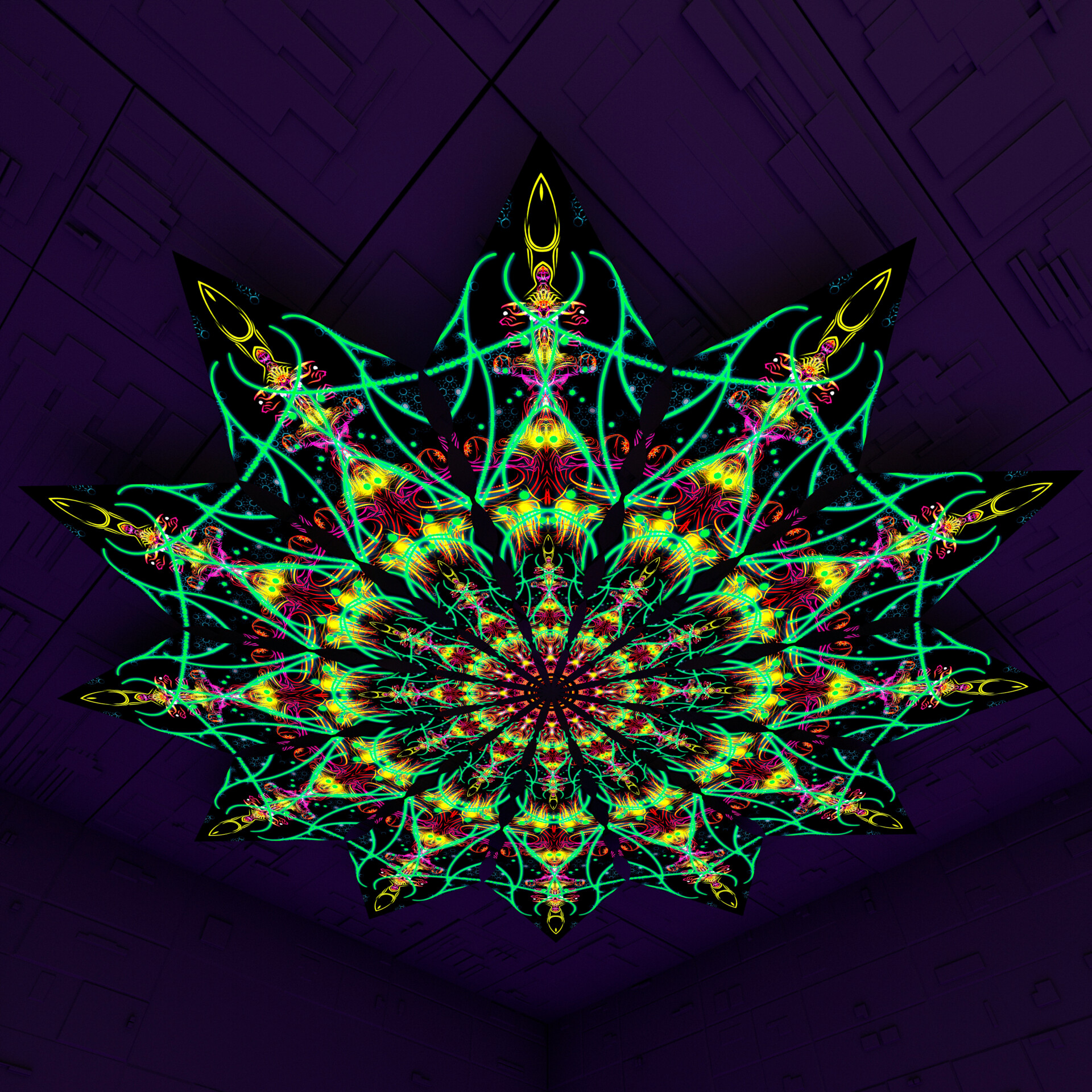 Reincarnation – Fractal5 – Psychedelic UV-Reactive Canopy – 12 petals set - Image 1