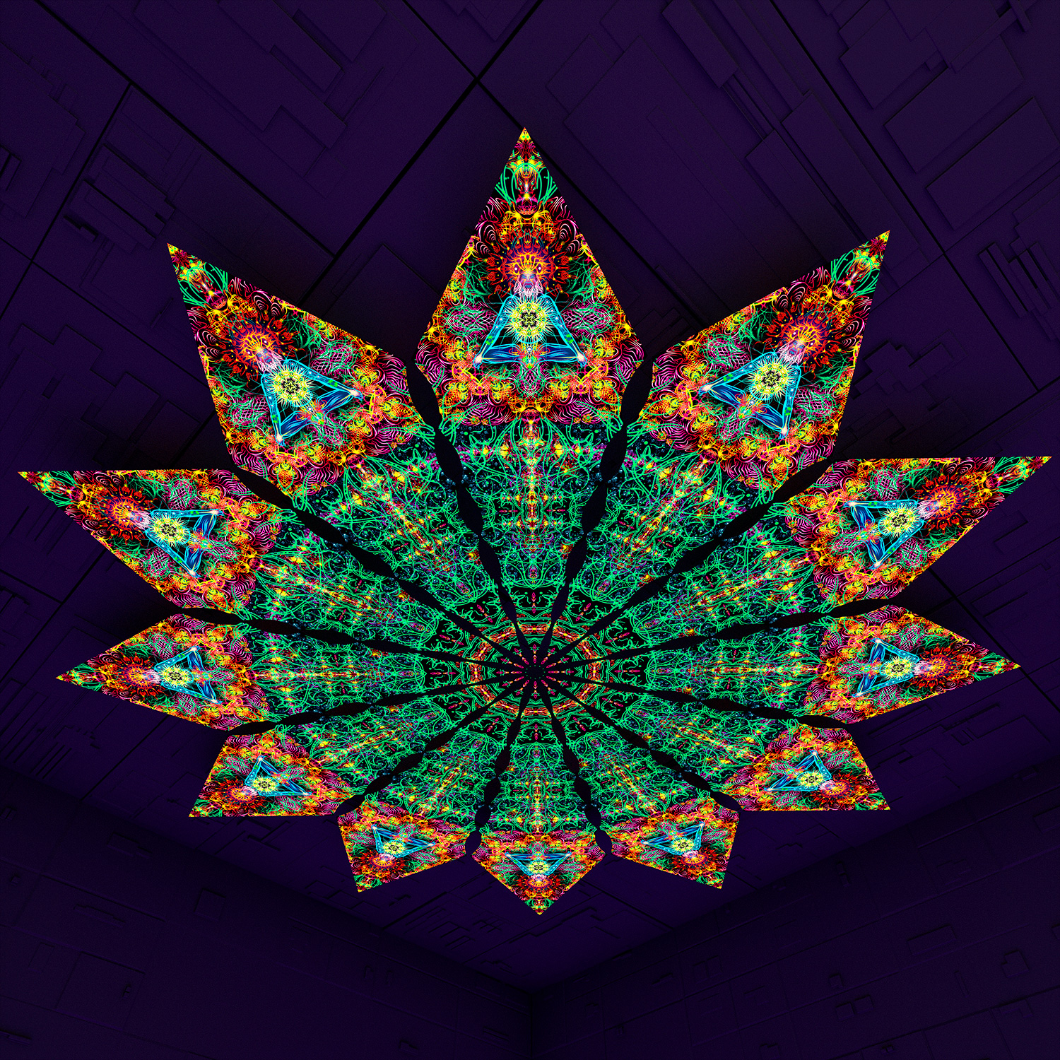 Reincarnation – Fractal3 – Psychedelic UV-Reactive Canopy – 12 petals set - Image 1