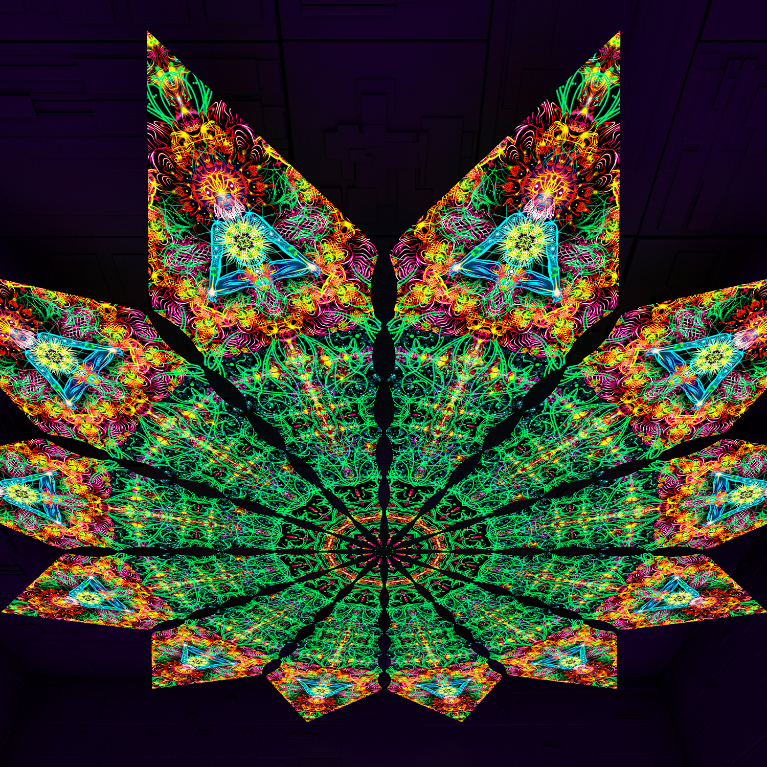 Reincarnation – Fractal3 – Psychedelic UV-Reactive Canopy – 12 petals set - Image 2