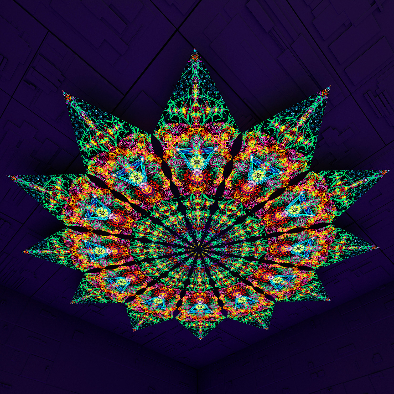 Reincarnation – Fractal4 – Psychedelic UV-Reactive Canopy – 12 petals set - Image 1