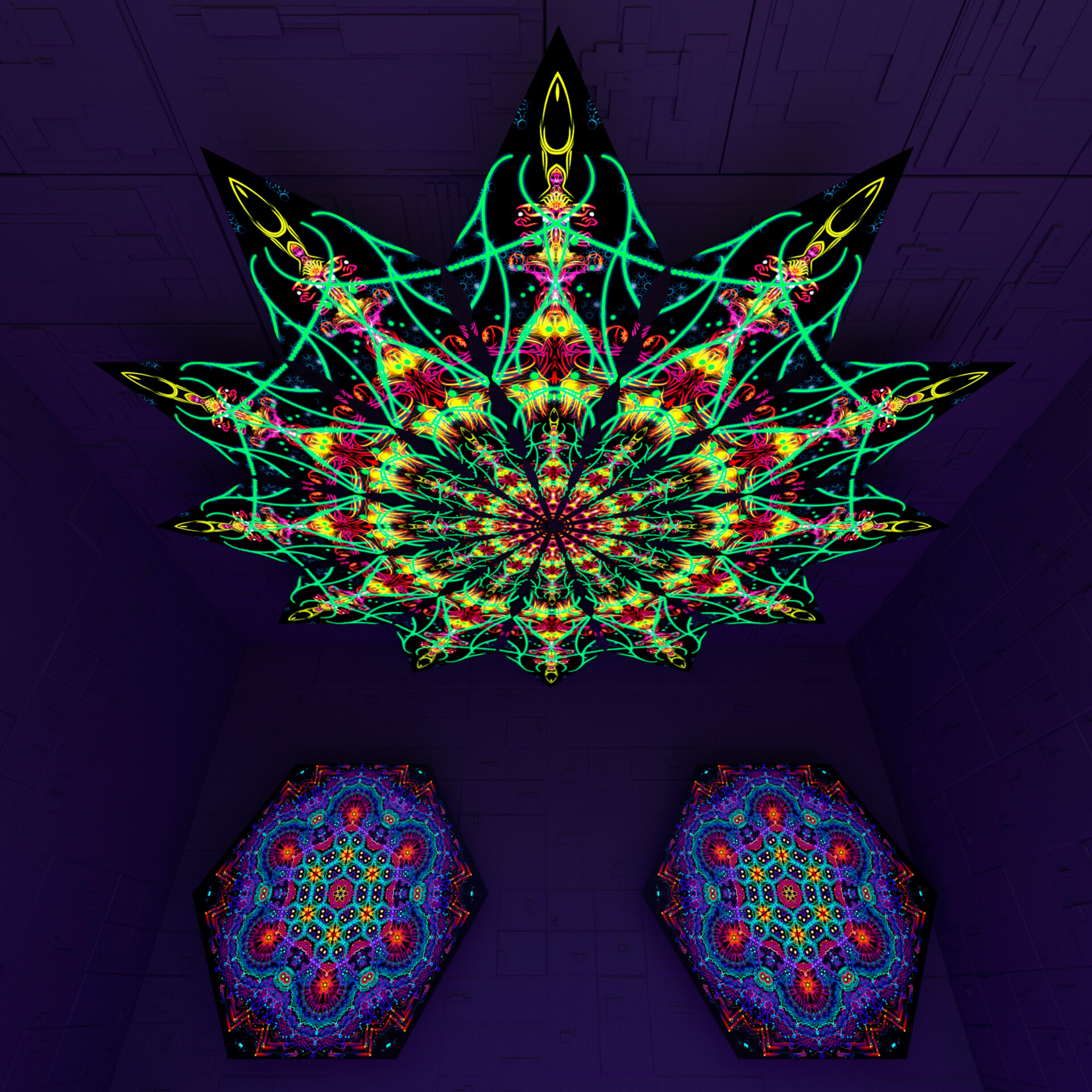Reincarnation – Fractal5 – Psychedelic UV-Reactive Canopy – 12 petals set - Image 2
