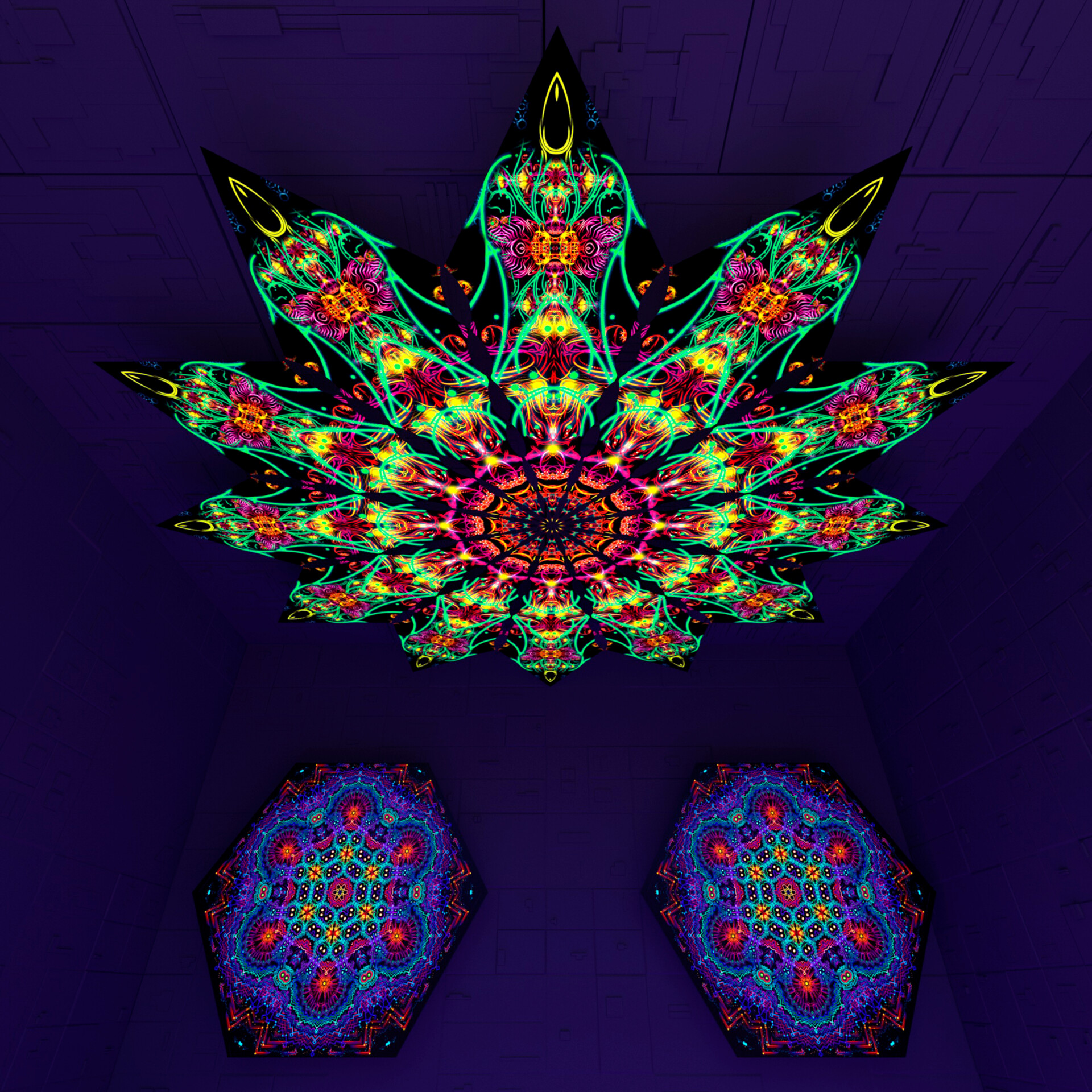 Reincarnation – Fractal6 – Psychedelic UV-Reactive Canopy – 12 petals set - Image 3