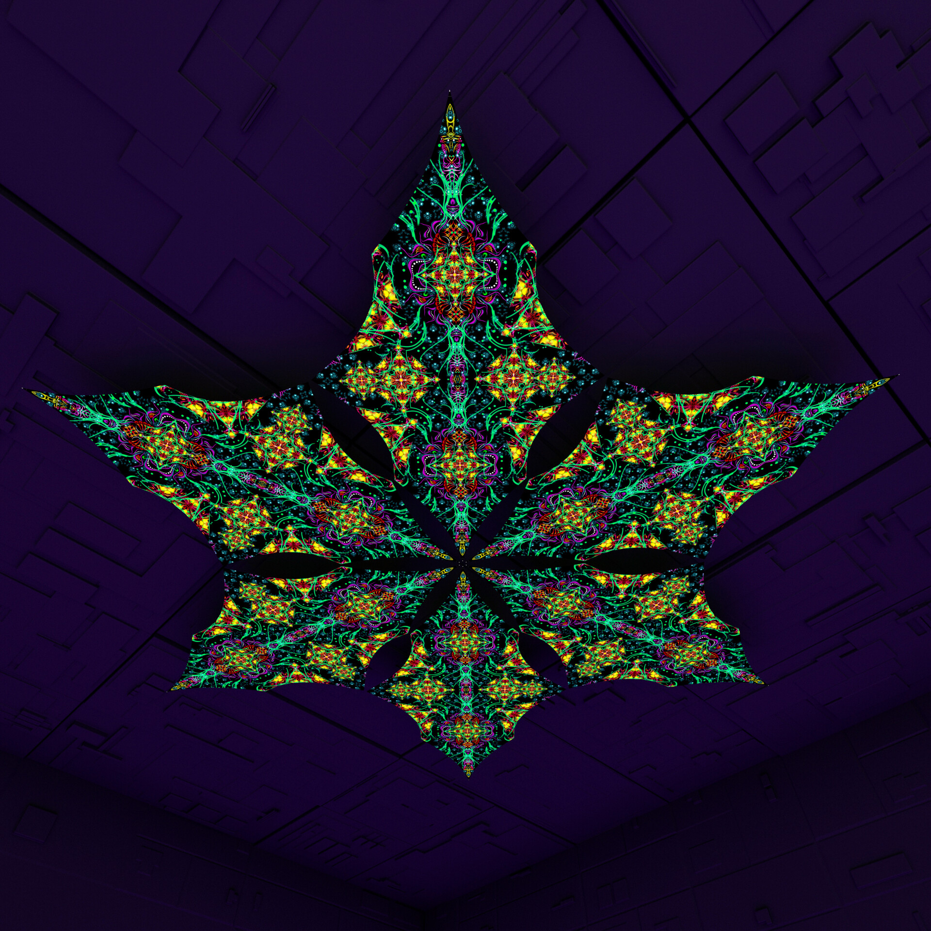 Reincarnation – Hexagram – AG-DM01 – UV-Canopy – Psychedelic Party Decoration - Image 1