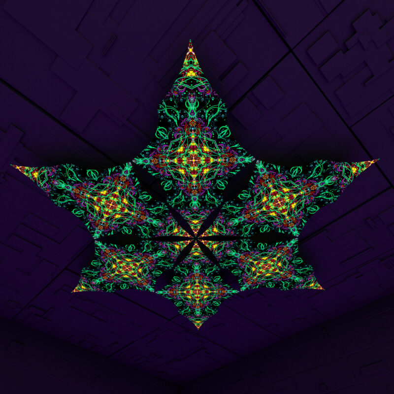 Reincarnation – Hexagram – DM02 – UV-Canopy – Psychedelic Party Decoration - Image 1