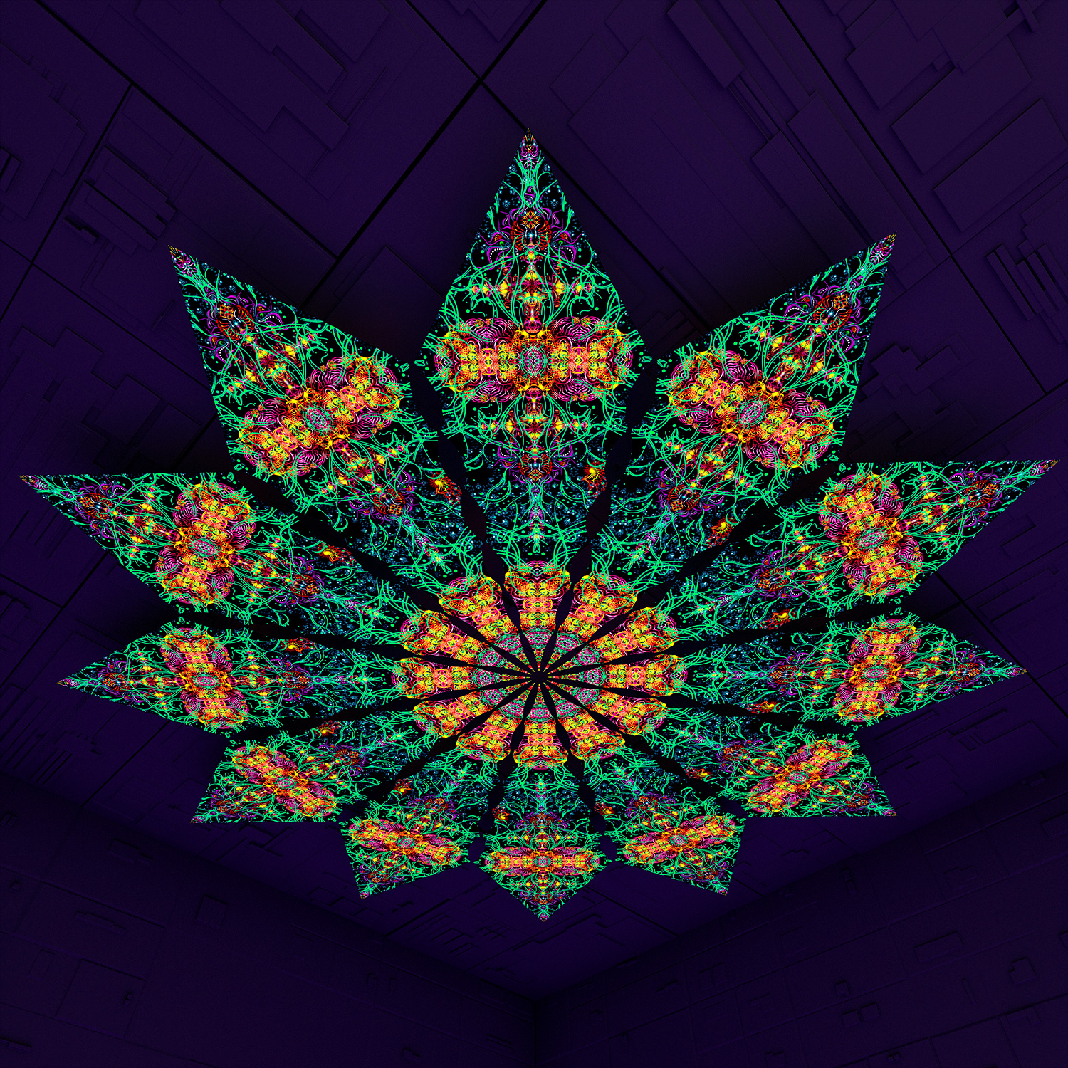 Reincarnation – Fractal1 – Psychedelic UV-Reactive Canopy – 12 petals set - Image 1