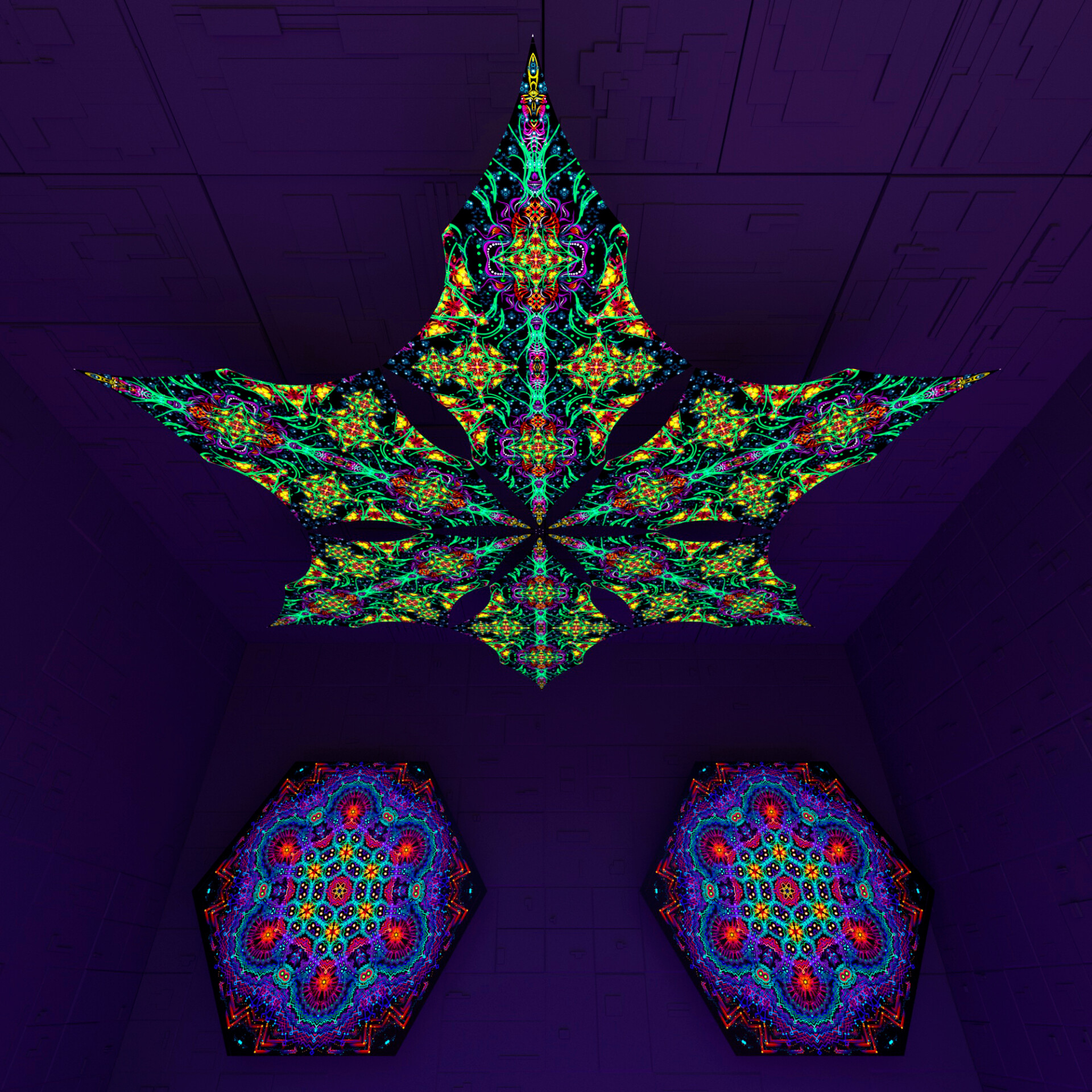Reincarnation – Hexagram – AG-DM01 – UV-Canopy – Psychedelic Party Decoration - Image 3