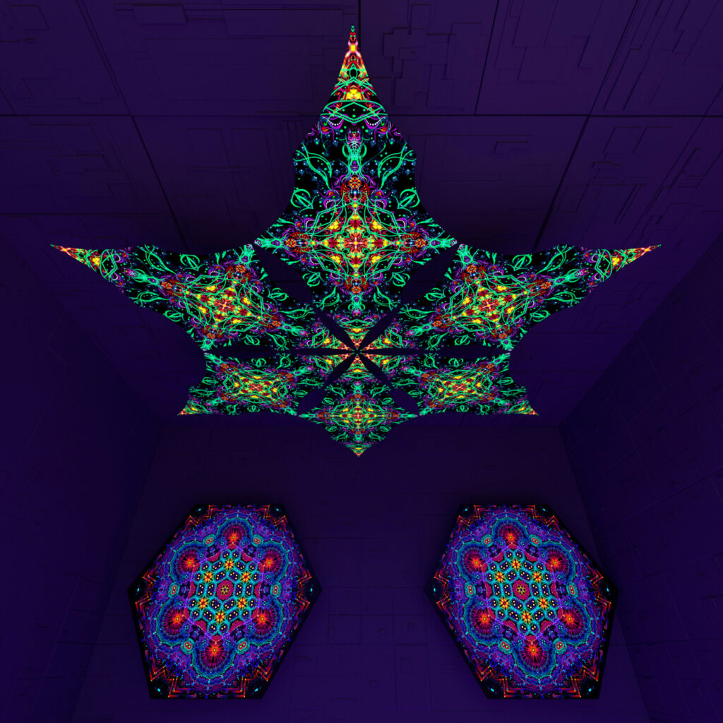 Reincarnation – Hexagram – DM02 – UV-Canopy – Psychedelic Party Decoration