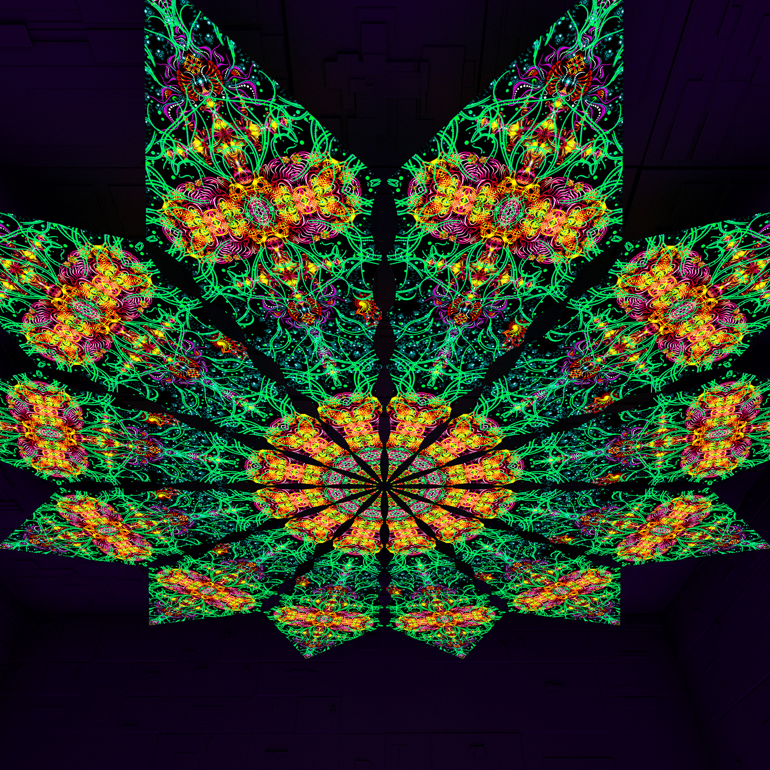 Reincarnation – Fractal1 – Psychedelic UV-Reactive Canopy – 12 petals set - Image 2