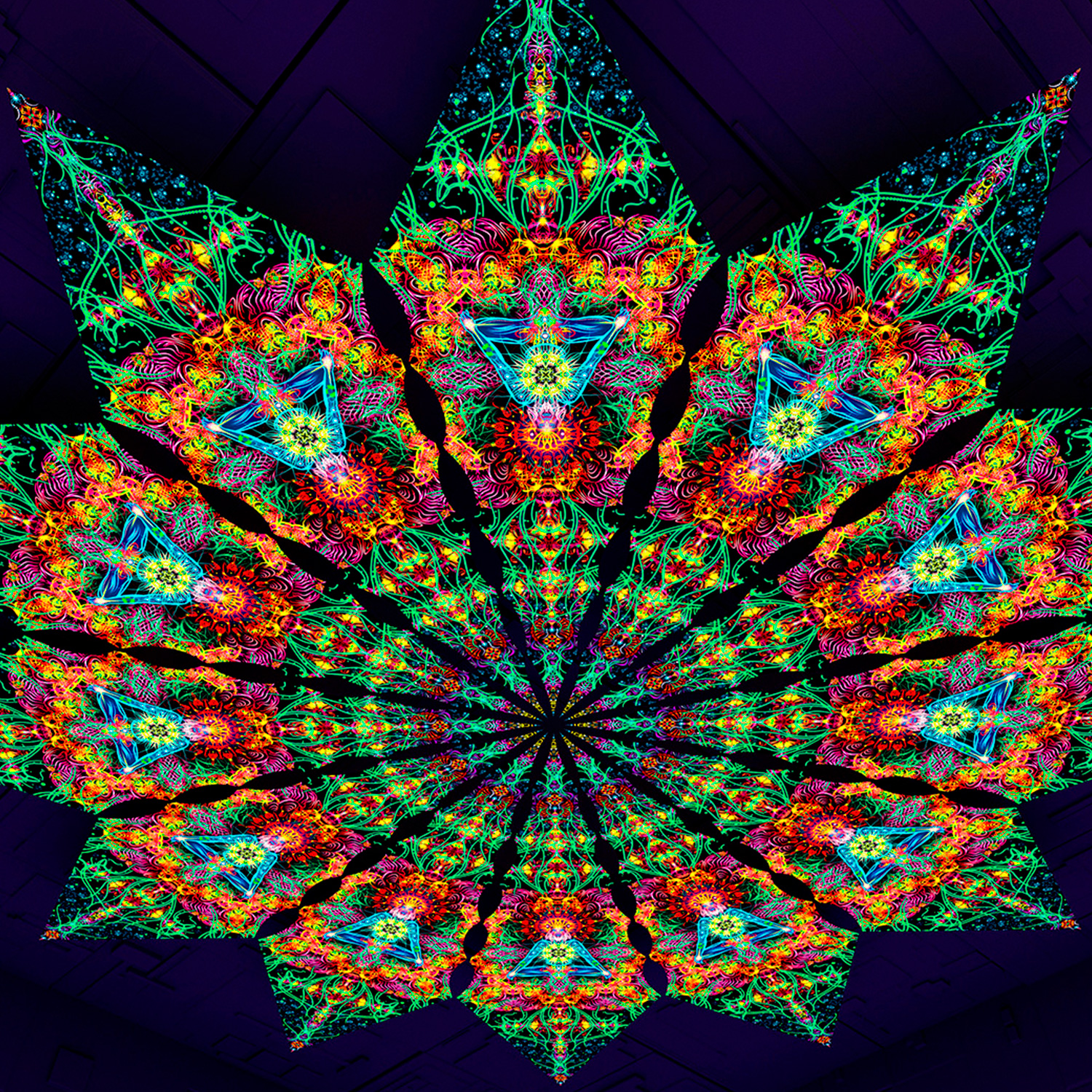Reincarnation – Fractal4 – Psychedelic UV-Reactive Canopy – 12 petals set - Image 2