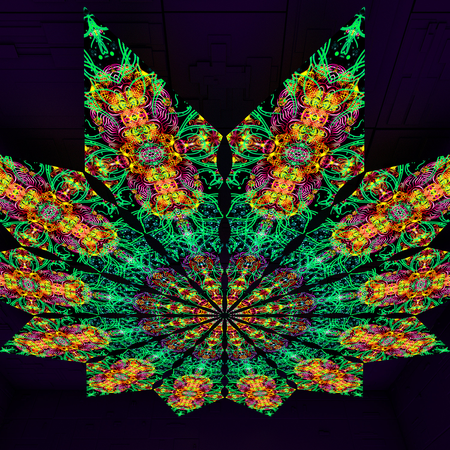 Reincarnation – Fractal2 – Psychedelic UV-Reactive Canopy – 12 petals set - Image 2