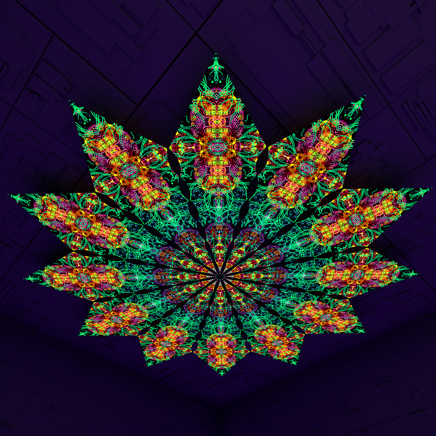 Reincarnation – Fractal2 – Psychedelic UV-Reactive Canopy – 12 petals set - Image 1
