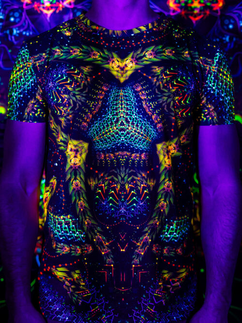 Black t-shirt Cosmic Snakes, UV rave outfit, full print - Image 1