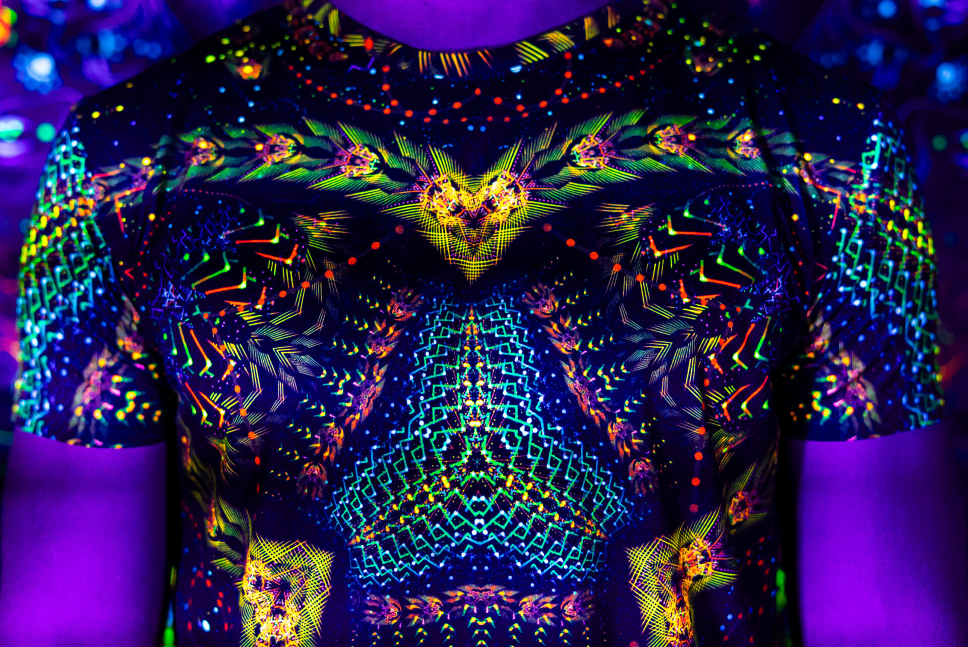 Black t-shirt Cosmic Snakes, UV rave outfit, full print - Image 4
