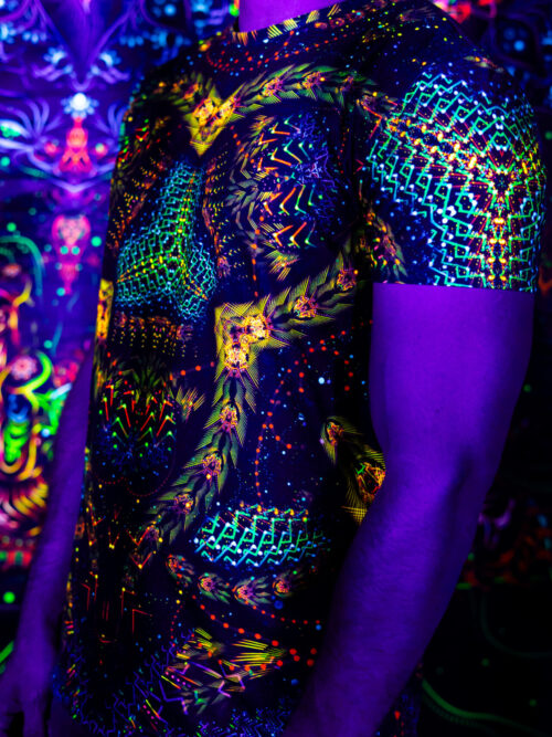 Black t-shirt Cosmic Snakes, UV rave outfit, full print - Image 2