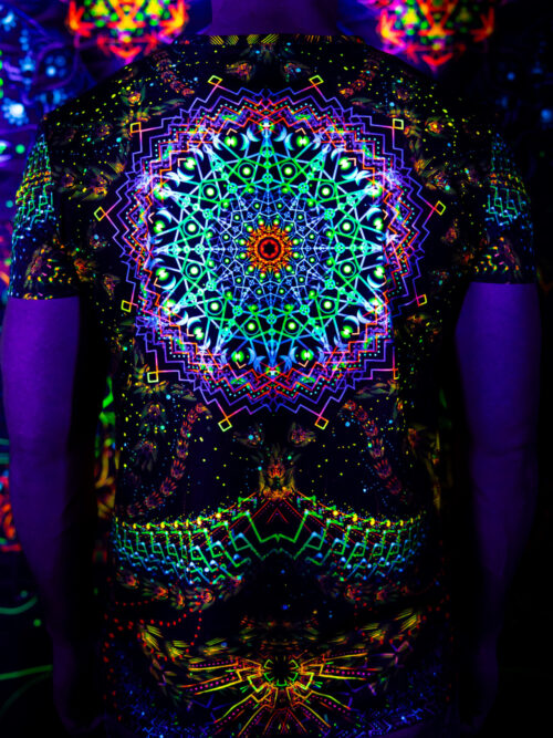 Black t-shirt Cosmic Snakes, UV rave outfit, full print - Image 3