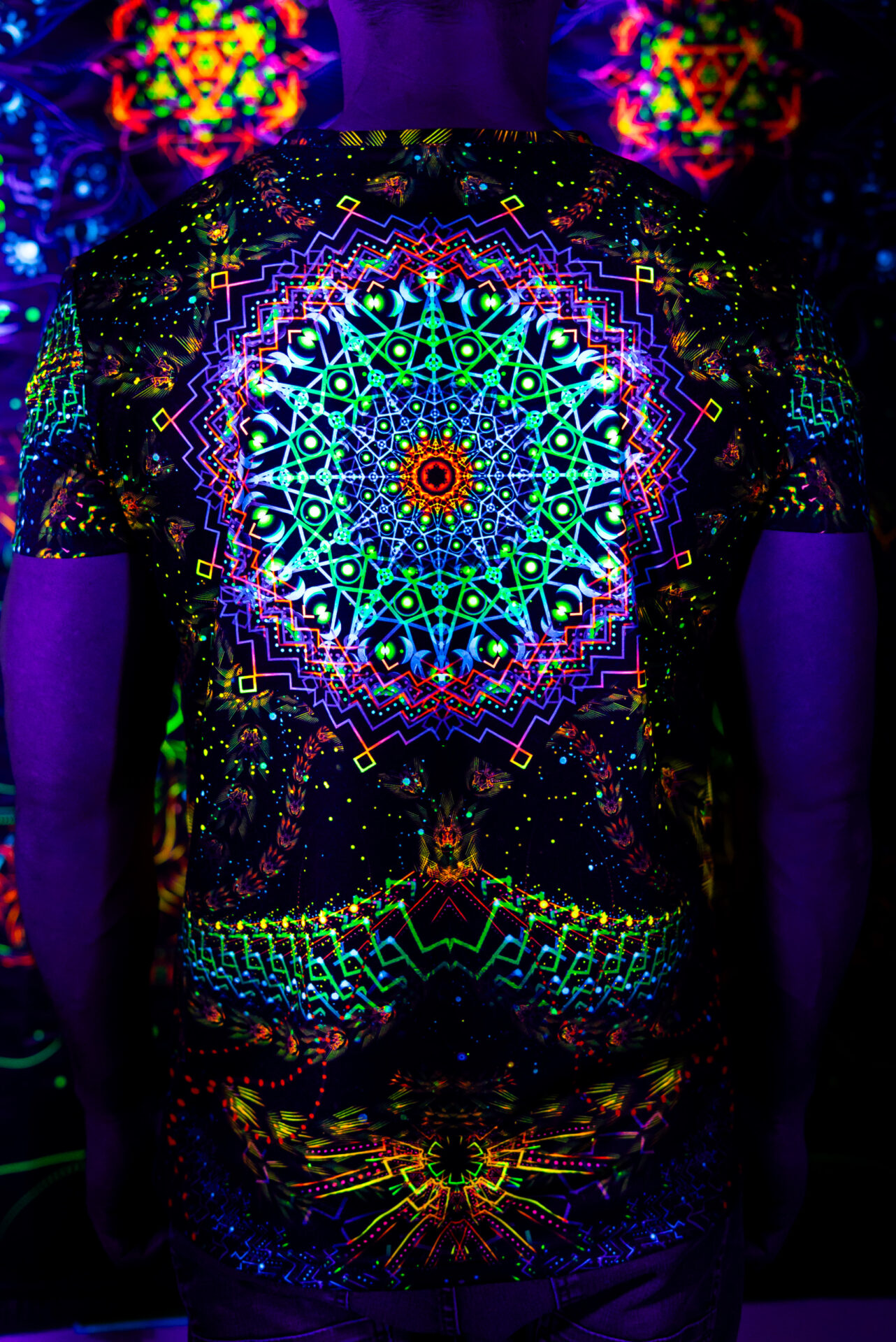 Black t-shirt Cosmic Snakes, UV rave outfit, full print - Image 3