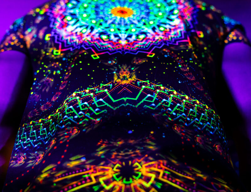 Black t-shirt Cosmic Snakes, UV rave outfit, full print - Image 7