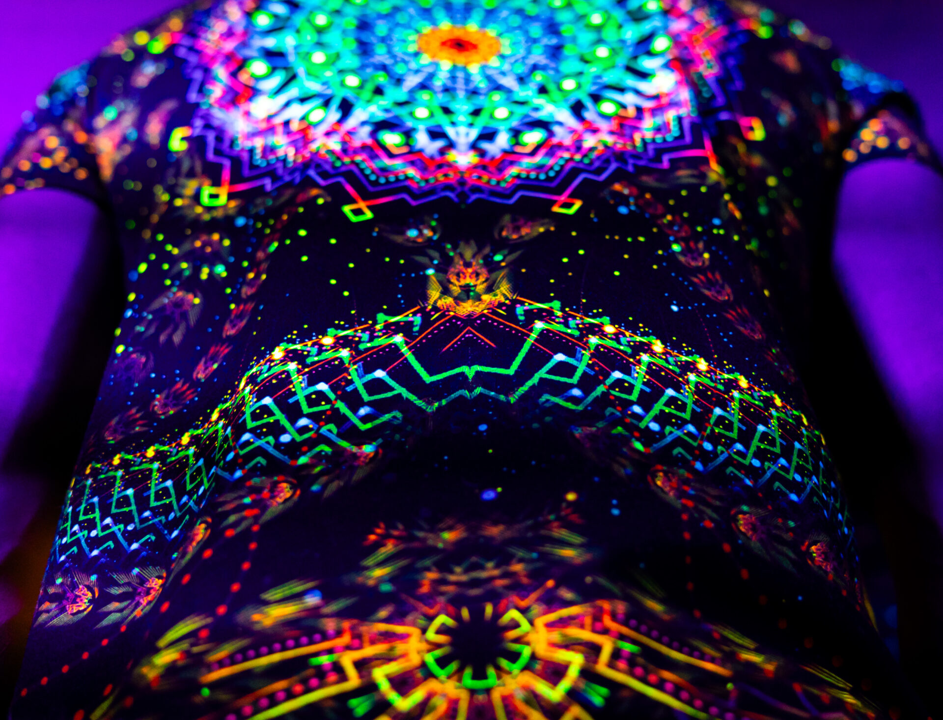 Black t-shirt Cosmic Snakes, UV rave outfit, full print - Image 7