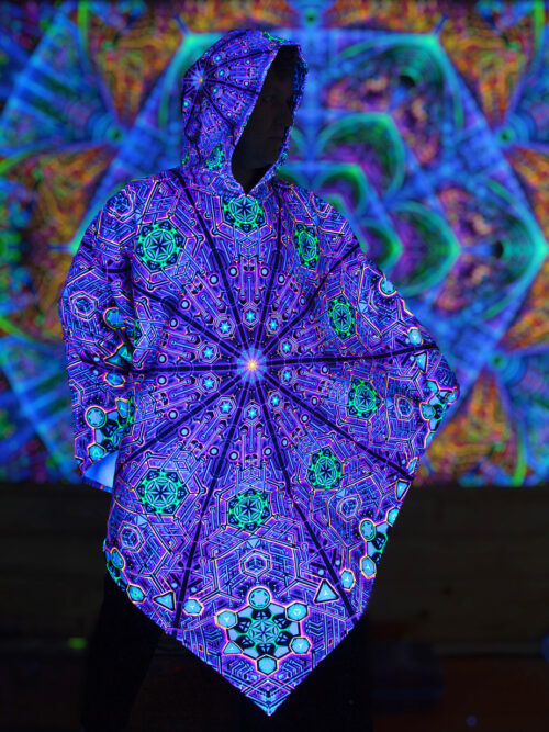UV Rave Outfit Metatron, Psychedelic Festival Clothing, Fluorescent Poncho - Image 1