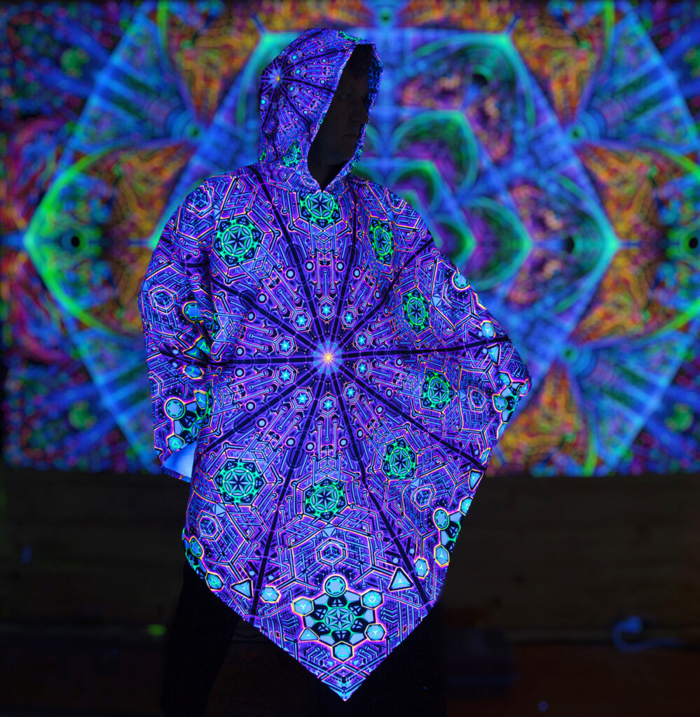 UV Rave Outfit Metatron, Psychedelic Festival Clothing, Fluorescent Poncho