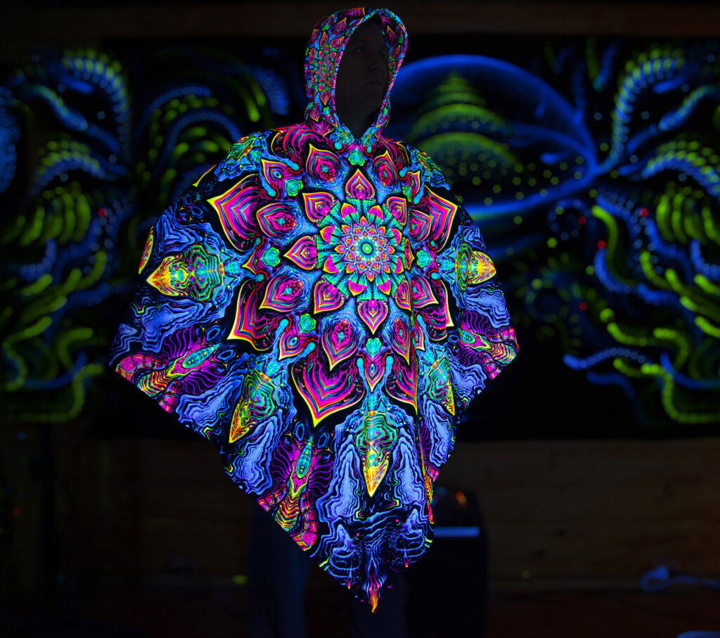 Rave Clothing Mandala, UV Fluorescent Festival Outfit, Psychedelic Poncho