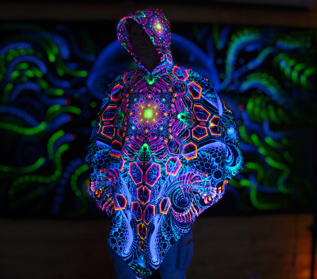 UV Festival Clothing Energy, Psychedelic Rave Outfit, Fluorescent Poncho