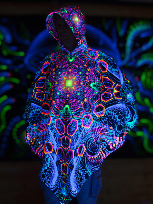 UV Festival Clothing Energy, Psychedelic Rave Outfit, Fluorescent Poncho - Image 1