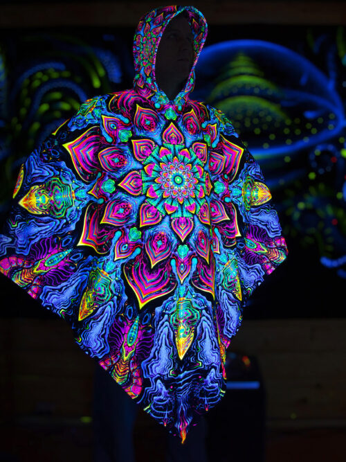 Rave Clothing Mandala, UV Fluorescent Festival Outfit, Psychedelic Poncho - Image 1