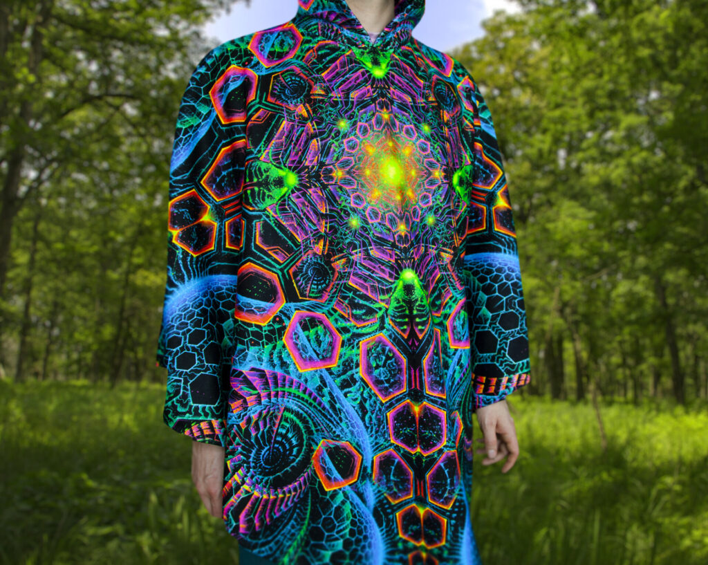 UV Festival Clothing Energy, Psychedelic Rave Outfit, Fluorescent Poncho