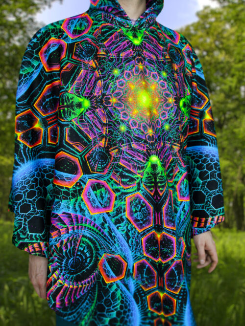 UV Festival Clothing Energy, Psychedelic Rave Outfit, Fluorescent Poncho - Image 9