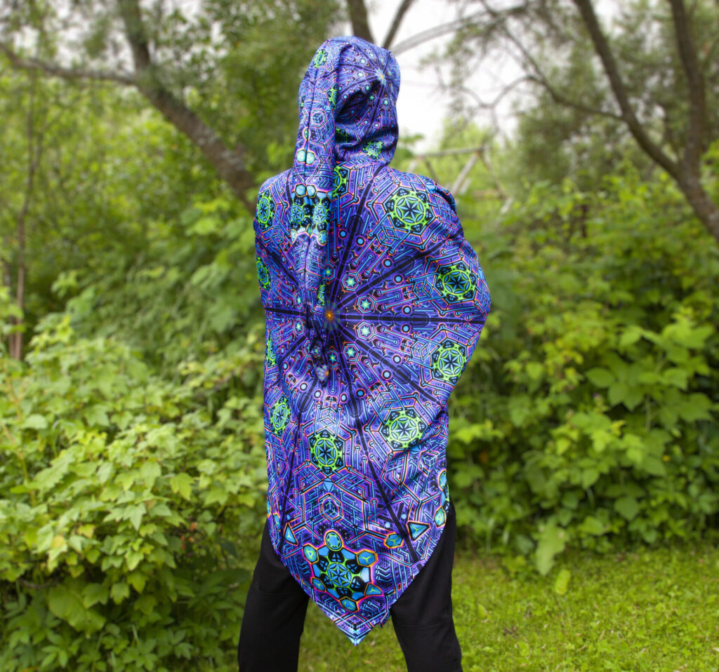 UV Rave Outfit Metatron, Psychedelic Festival Clothing, Fluorescent Poncho