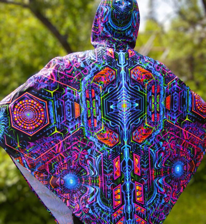 Psychedelic Festival Clothing Exo, UV Rave Outfit, Full Print Poncho - Image 7