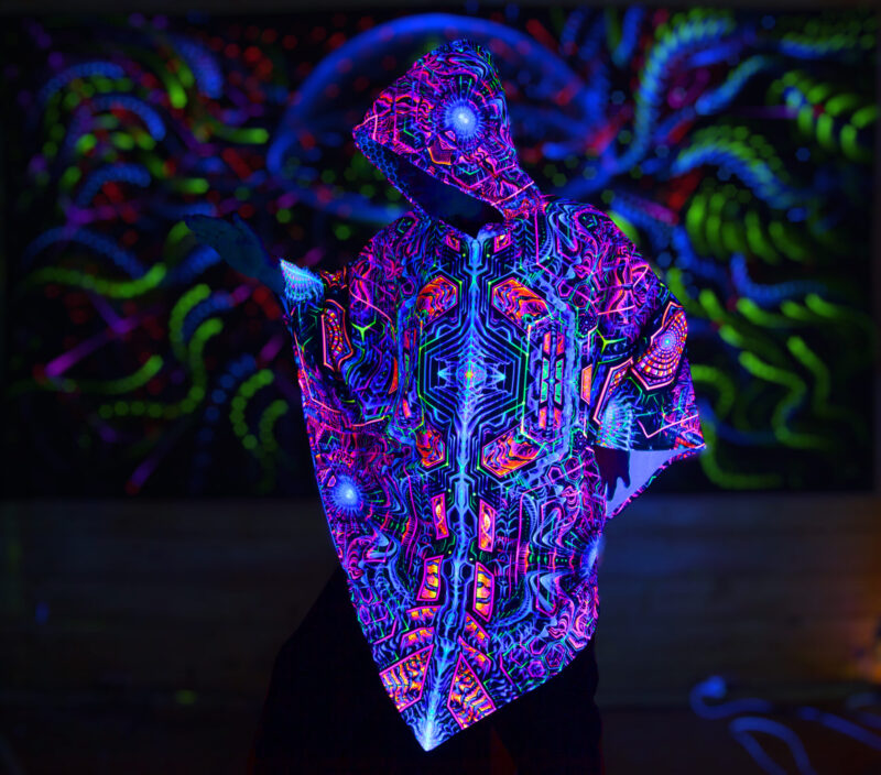 Psychedelic Festival Clothing Exo, UV Rave Outfit, Full Print Poncho - Image 1