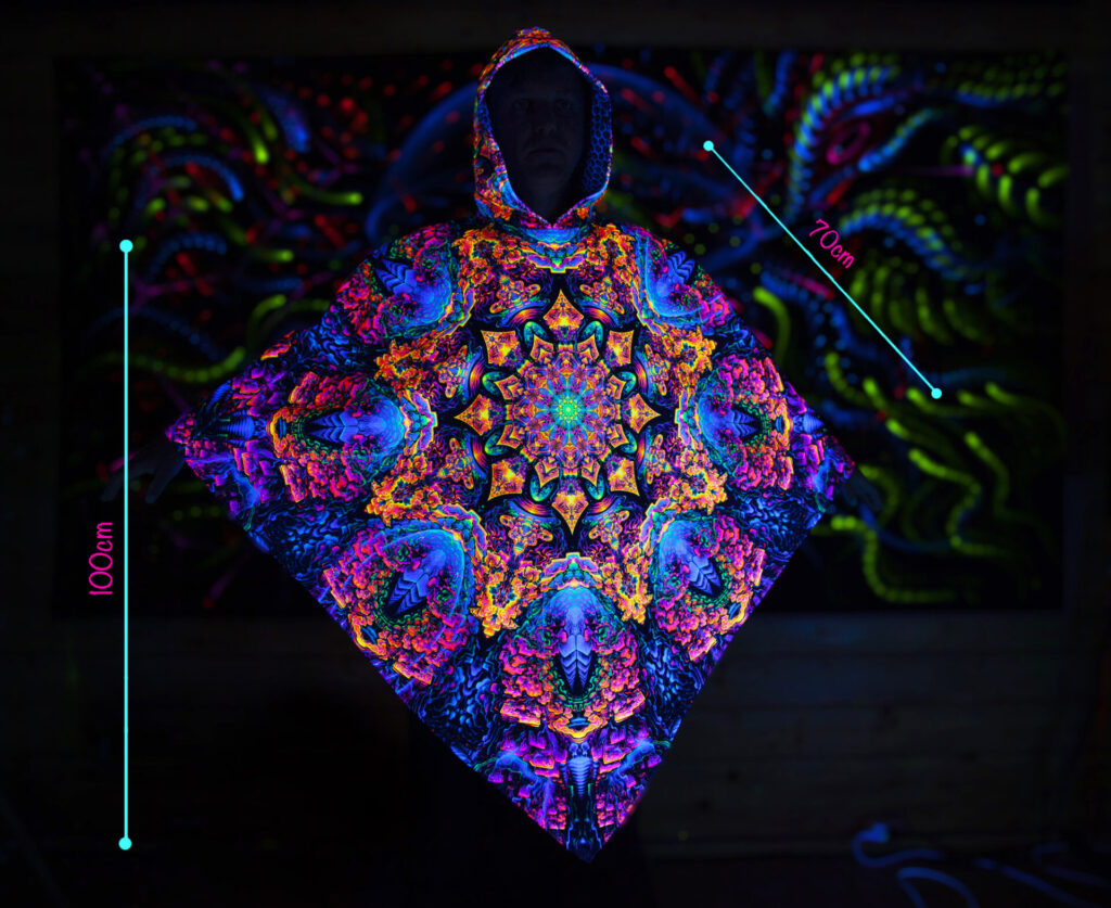 Festival Outfit Quntum Particler, UV Active Psychedelic Clothing, Full Print Poncho
