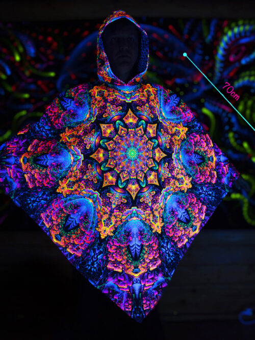 Festival Outfit Quntum Particler, UV Active Psychedelic Clothing, Full Print Poncho - Image 2