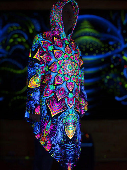 Rave Clothing Mandala, UV Fluorescent Festival Outfit, Psychedelic Poncho - Image 2