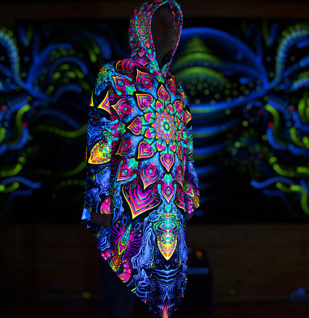 Rave Clothing Mandala, UV Fluorescent Festival Outfit, Psychedelic Poncho