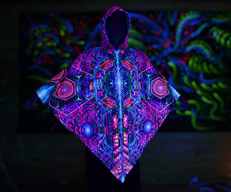 Psychedelic Festival Clothing Exo, UV Rave Outfit, Full Print Poncho - Image 2