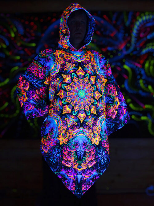 Festival Outfit Quntum Particler, UV Active Psychedelic Clothing, Full Print Poncho - Image 3