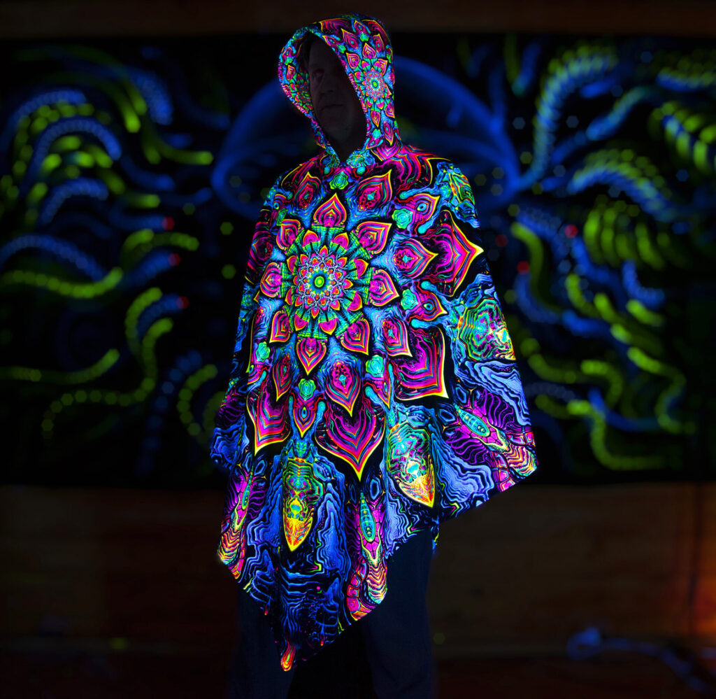 Rave Clothing Mandala, UV Fluorescent Festival Outfit, Psychedelic Poncho